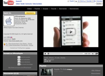 Apple YouTube Seite